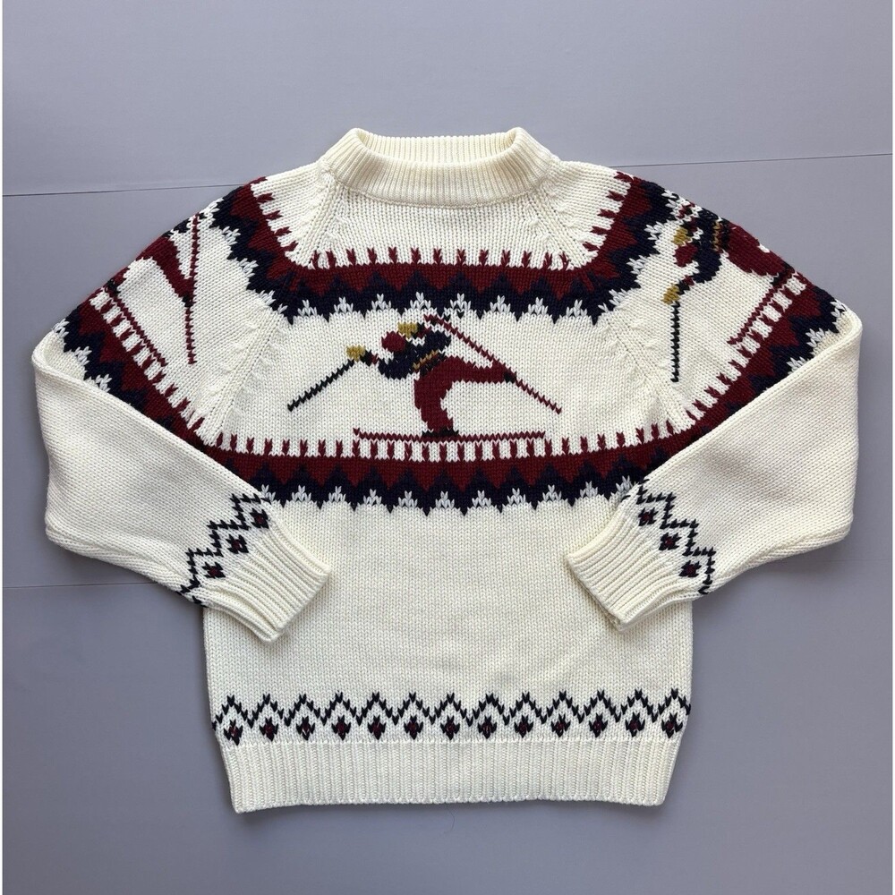 Vintage Sigallo Sweater Size Medium Cream Skier Ski Fair Isle Nordic Acrylic